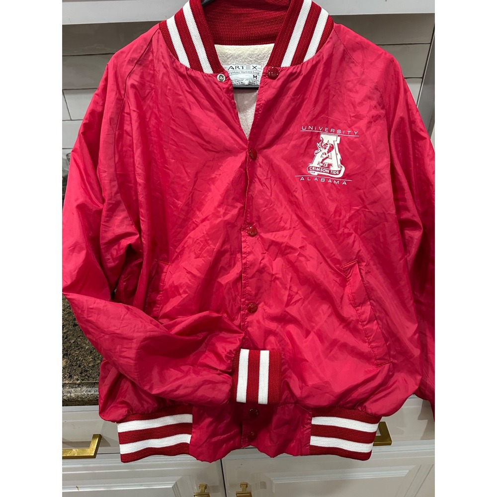Crimson Bomber Jacket with White Stripes vintage University of Alabama